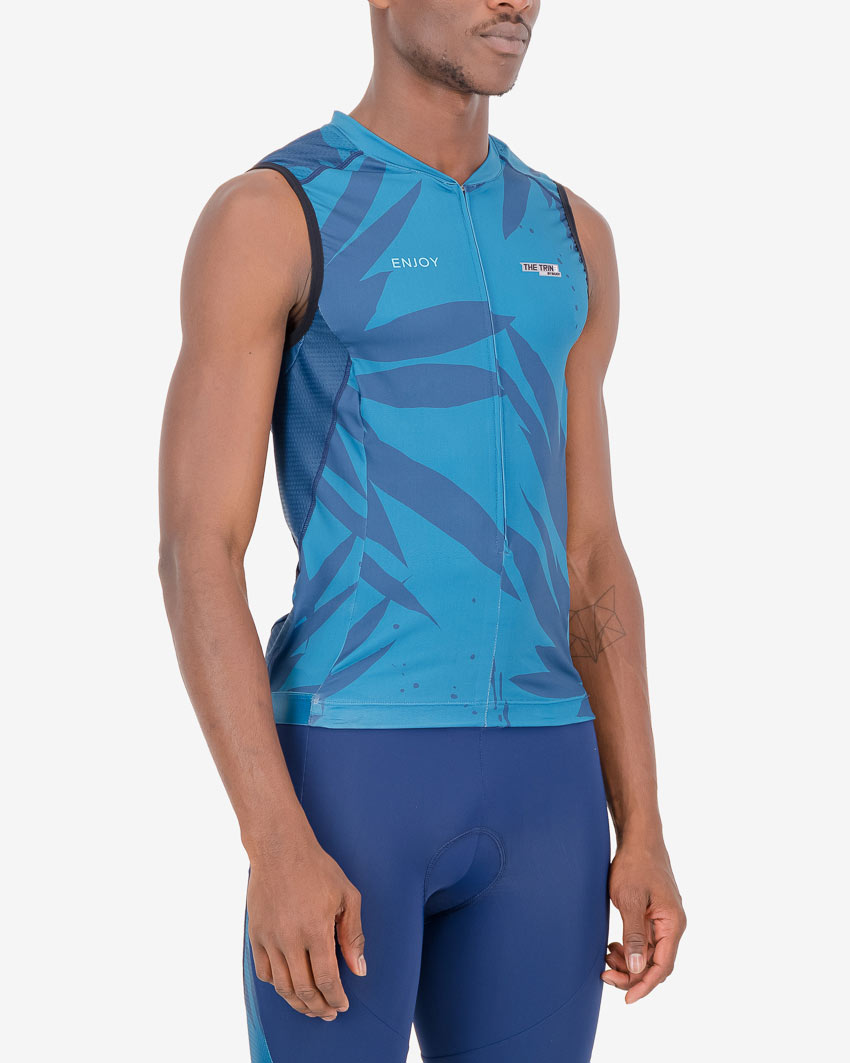 Three quarter of the mens tri vest in the Flora design made by Enjoy.cc
