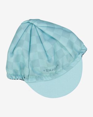 Front of the cycling cap in the teal Evade retro design made by enjoy.cc
