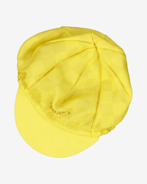 Front of the cycling cap in the yellow Evade retro design made by enjoy.cc