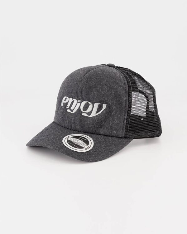 Enjoy U Flex Trucker snapback charcoal cap front. Designed by Enjoy cycling apparel