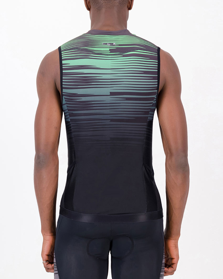 Back of the mens tri vest in the Input mint design made by Enjoy.cc