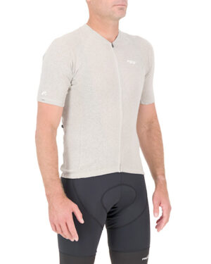 3qtr view of the wheat Enjoy Hempie mens cycling shirt. Made from 100% Hemp available at Enjoy.cc