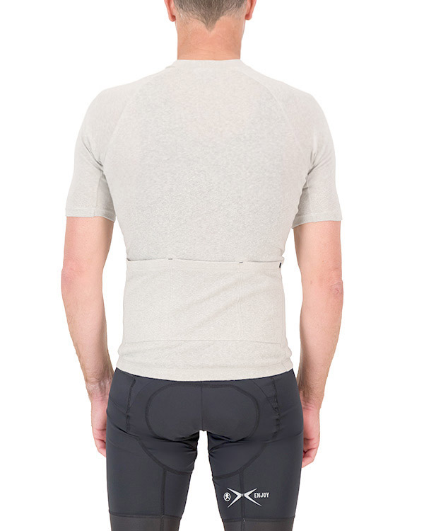 Back view of the wheat Enjoy Hempie mens cycling shirt. Made from 100% Hemp available at Enjoy.cc