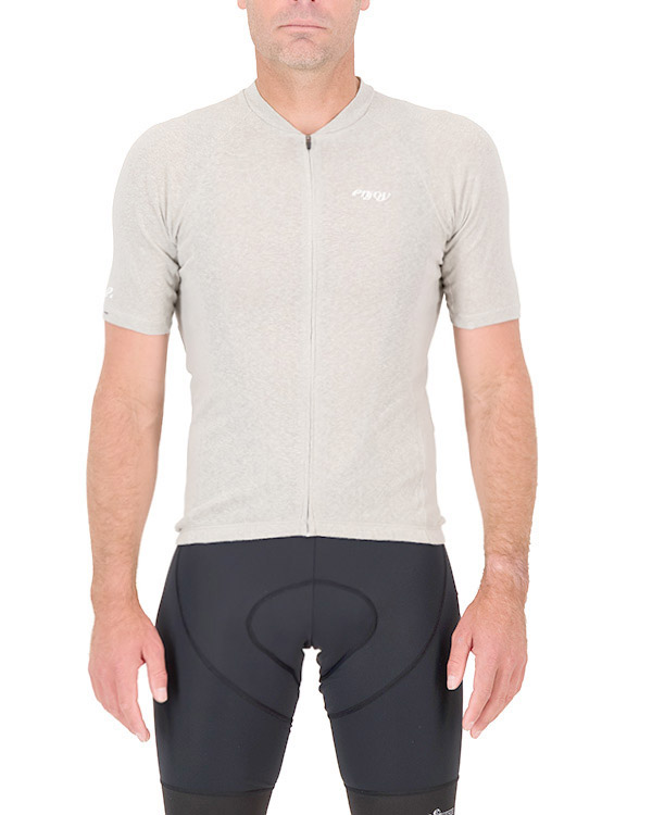 Front view of the wheat Enjoy Hempie mens cycling shirt. Made from 100% Hemp available at Enjoy.cc