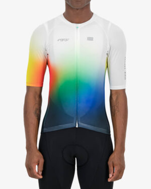 Front of the mens cycling jersey in the white State Capture Supremium design made by enjoy.cc