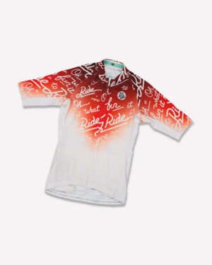 The Enjoy Supremium womens cycling jersey in the Jingle red design.
