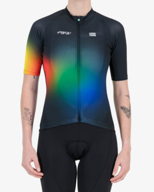 Front of the womens cycling jersey in the black State Capture Supremium design made by enjoy.cc