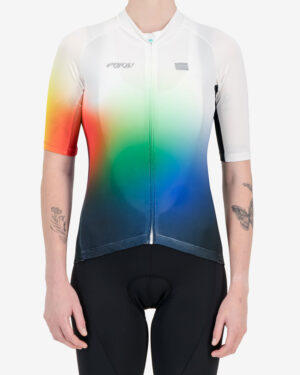 Front of the womens cycling jersey in the white State Capture Supremium design made by enjoy.cc