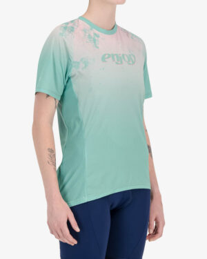 Side of the womens trail tee in the Lunar Dust Reptilia design made by enjoy.cc