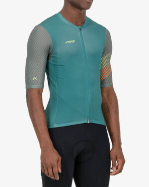 Side view of the Enjoy ProXision mens cycling jersey in the Ascendant green design from Enjoy.cc