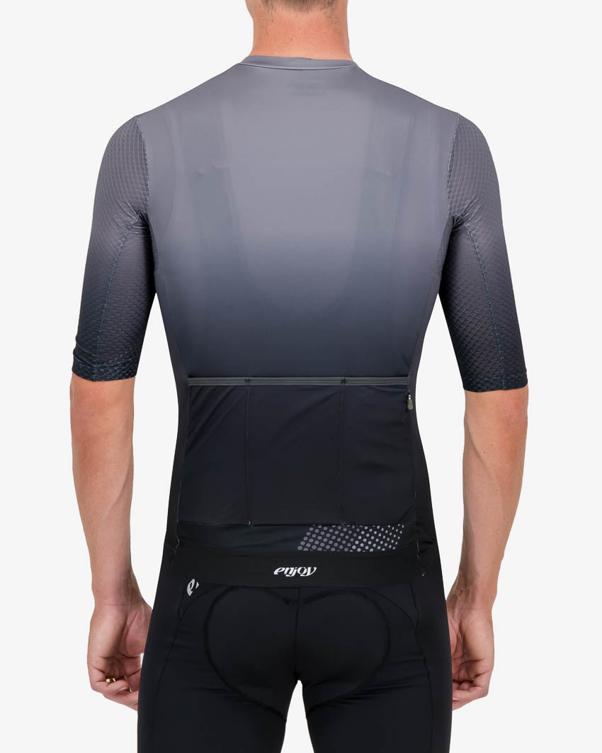 Back view of the Enjoy ProXision mens cycling jersey in the Ascendant grey design from Enjoy.cc