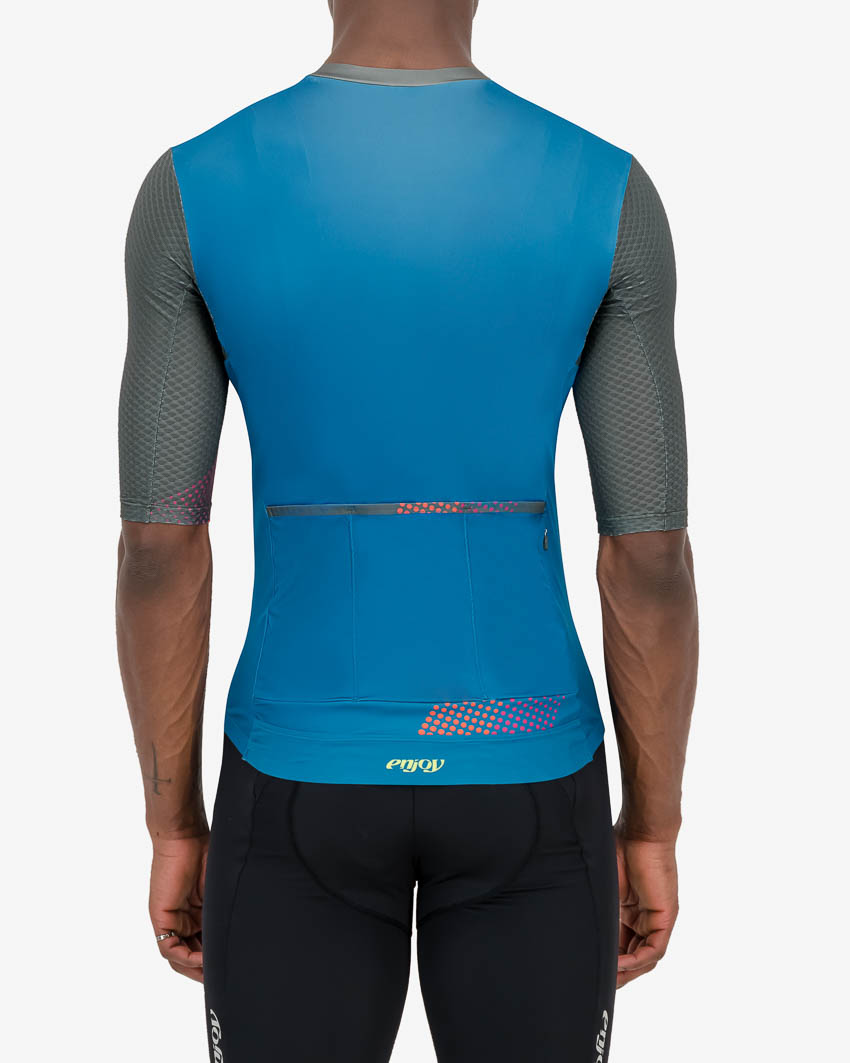 Back view of the Enjoy ProXision mens cycling jersey in the Ascendant marine design from Enjoy.cc