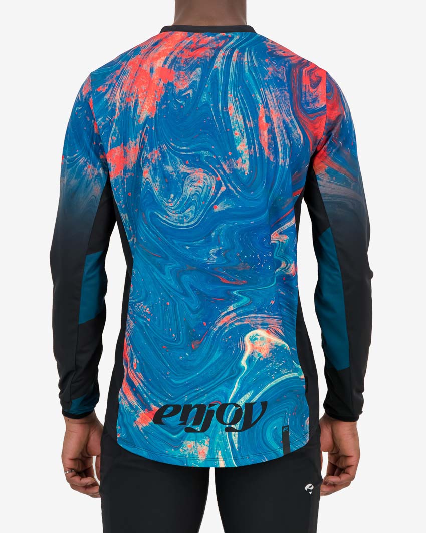 Back view of the Enjoy mens trail jersey in the Mercury Drop design available at enjoy.cc