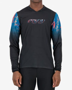 Front view of the Enjoy mens trail jersey in the Mercury Drop design available at enjoy.cc
