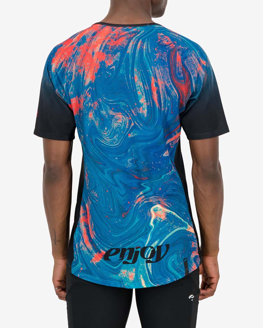 Back of the mens mobilitee air trail tee in the Mercury Drop design made by enjoy.cc