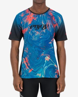 Front of the mens mobilitee air trail tee in the Mercury Drop design made by enjoy.cc