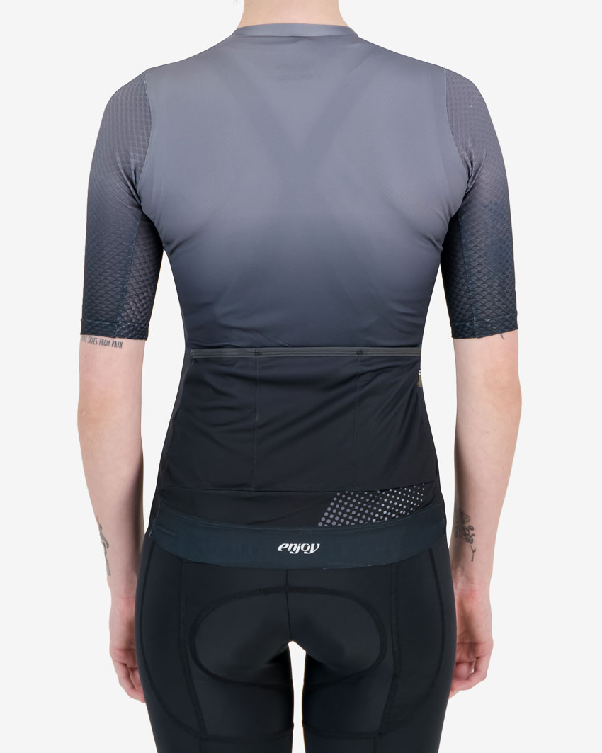 Back view of the Enjoy ProXision womens cycling jersey in the Ascendant grey design from Enjoy.cc