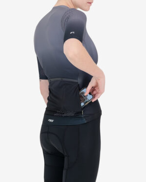 Pocket of the Enjoy ProXision womens cycling jersey in the Ascendant grey style from Enjoy.cc