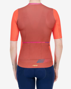 Back view of the Enjoy ProXision womens cycling jersey in the Ascendant orange design from Enjoy.cc