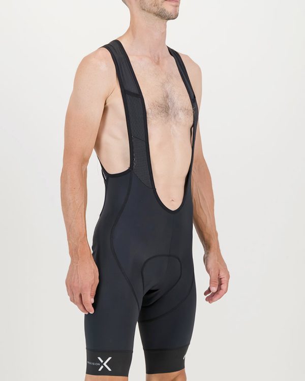 3qtr view of the Enjoy ProXision mens cargo bib short in the black colourway made by enjoy.cc