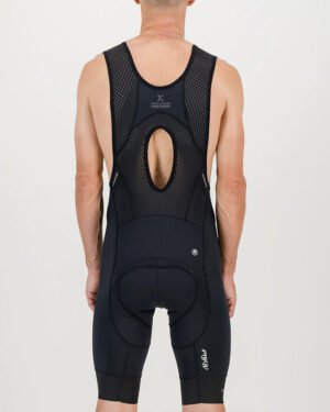 Back view of the Enjoy ProXision mens cargo bib short in the black colourway made by enjoy.cc
