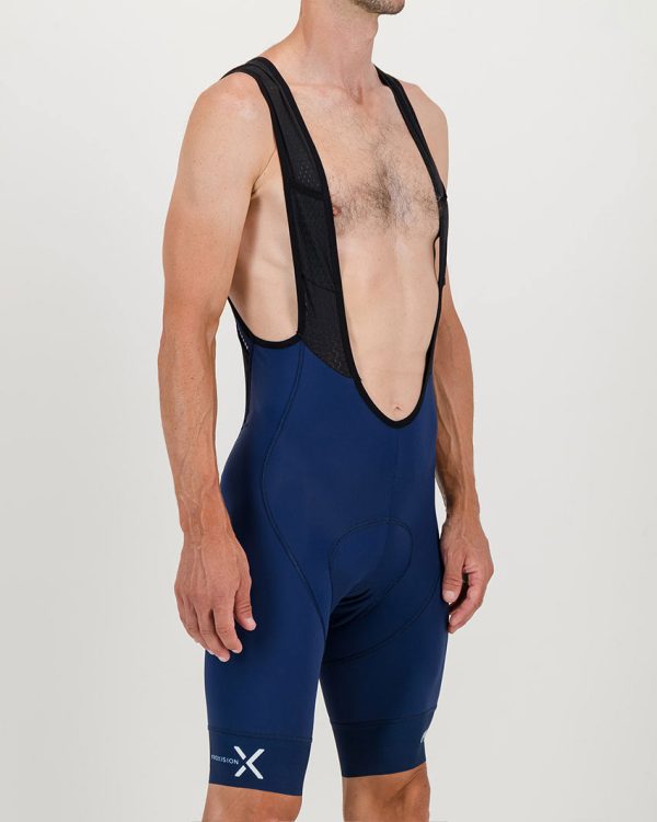 3qtr view of the Enjoy ProXision mens cargo bib short in the navy colourway made by enjoy.cc
