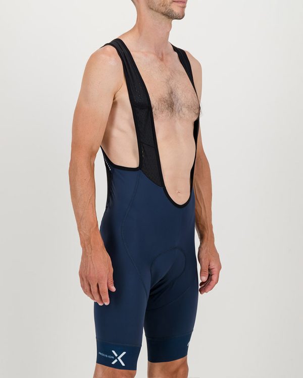 3qtr view of the Enjoy ProXision mens cargo bib short in the petrol colourway made by enjoy.cc