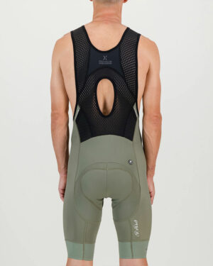 Back view of the Enjoy ProXision mens cargo bib short in the thyme colourway made by enjoy.cc