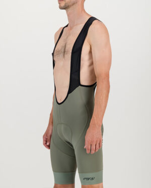 Side view of the Enjoy ProXision mens cargo bib short in the thyme colourway made by enjoy.cc