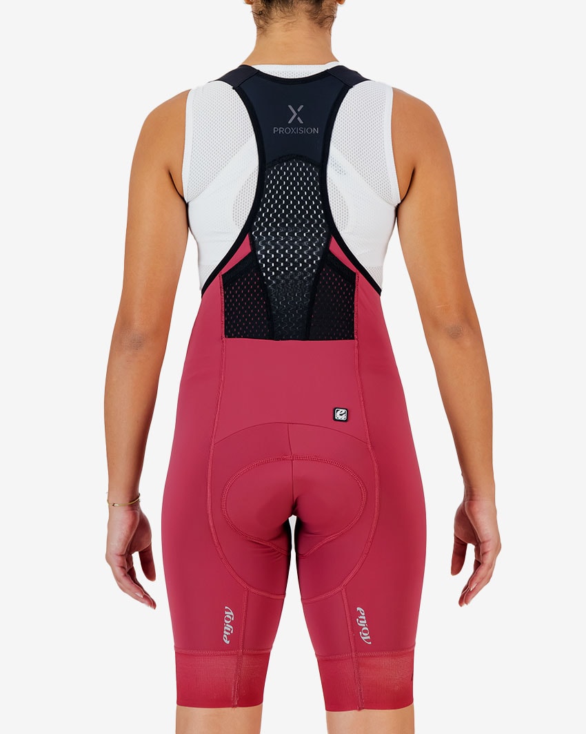 Back view of the Enjoy ProXision womens cargo bib short in the bossanova colourway made by enjoy.cc