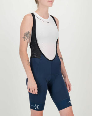3qtr view of the Enjoy ProXision womens cargo bib short in the petrol colourway made by enjoy.cc