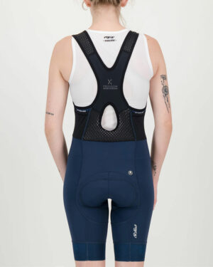 Back view of the Enjoy ProXision womens cargo bib short in the petrol colourway made by enjoy.cc