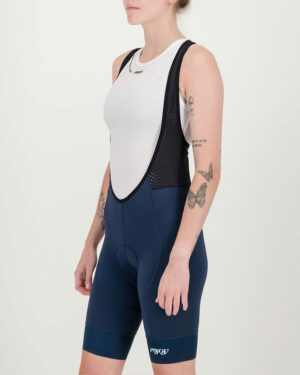 Side view of the Enjoy ProXision womens cargo bib short in the petrol colourway made by enjoy.cc
