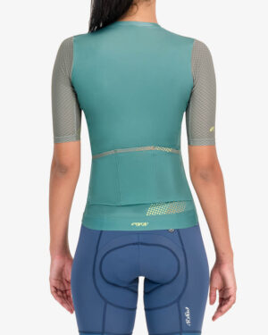Back view of the Enjoy ProXision womens cycling jersey in the Ascendant green design from Enjoy.cc