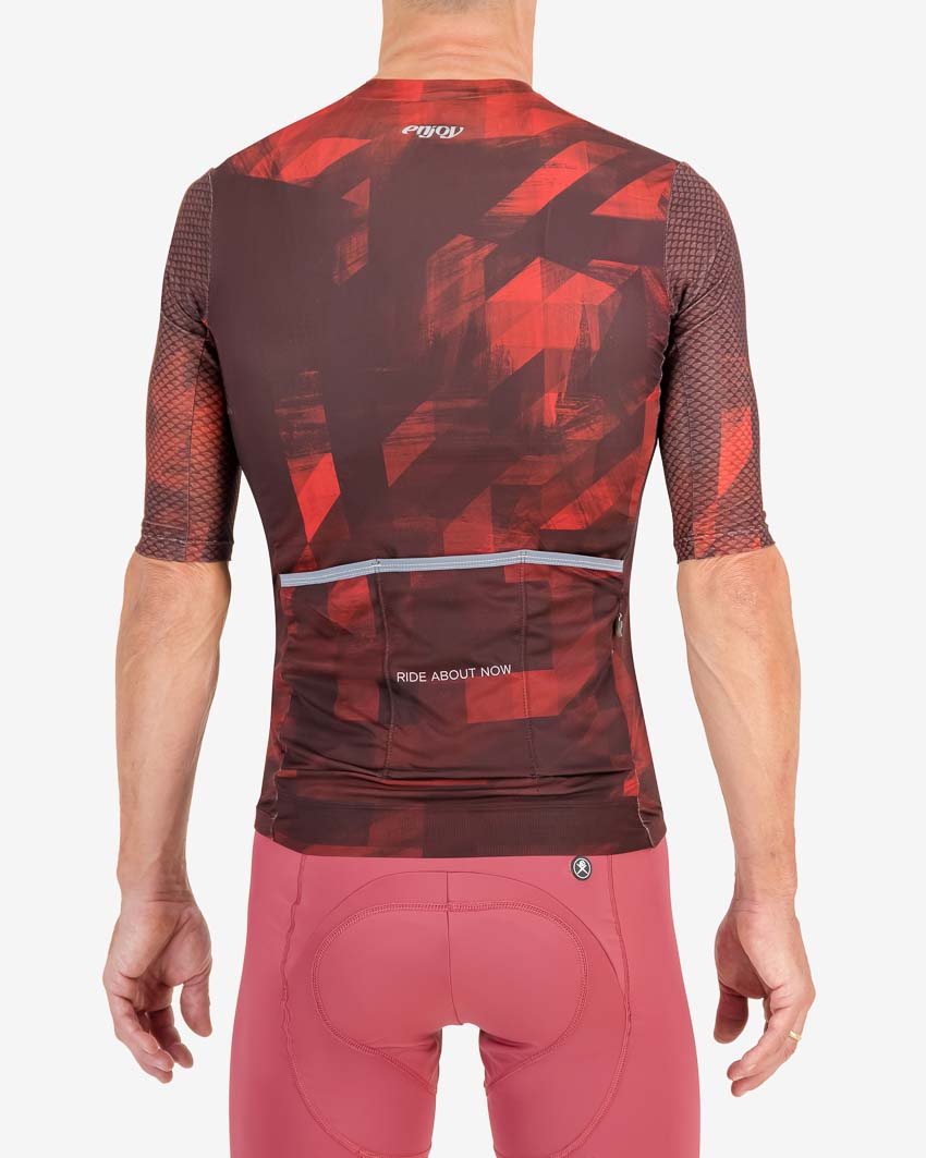 Back view of the Enjoy ProXision mens cycling jersey in the Pace red design from Enjoy.cc