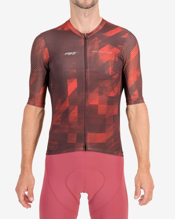 Front view of the Enjoy ProXision mens cycling jersey in the Pace red design from Enjoy.cc