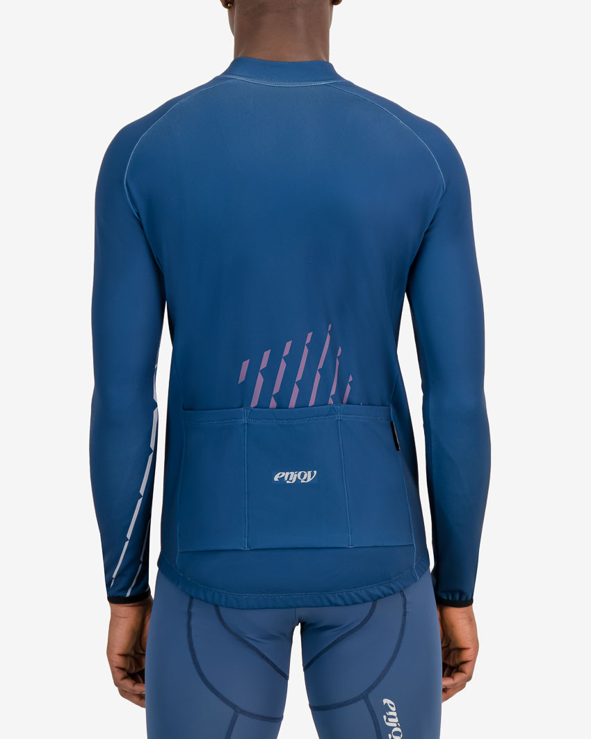 Back of the mens fleeced cycling jersey in the Chevron midnight design made by enjoy.cc