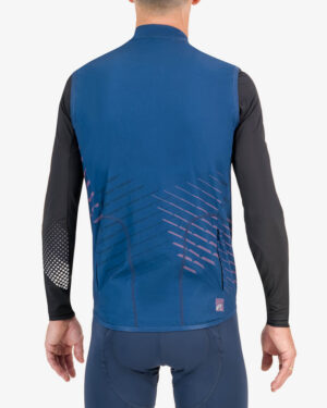 Back of the mens winter cycling gilet in the Chevron Midnight design made by Enjoy.cc