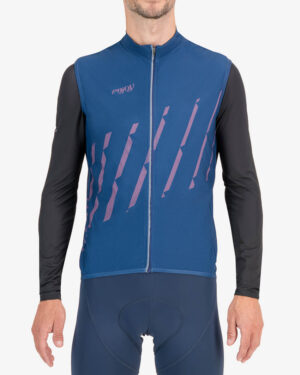 Front of the mens winter cycling gilet in the Chevron Midnight design made by Enjoy.cc