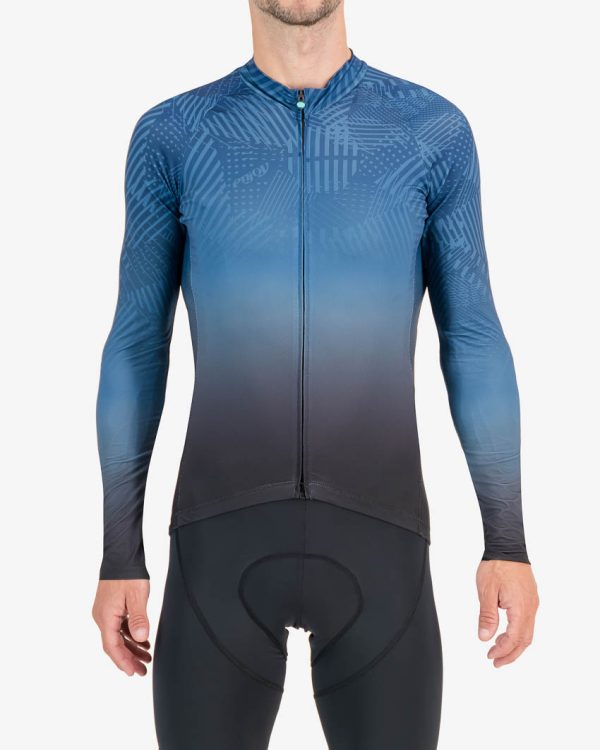 Front of the mens long sleeve Supremium cycling jersey in the GTF design made by enjoy.cc