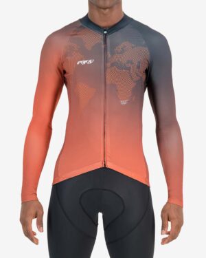 Front of the mens long sleeve Supremium cycling jersey in the Origins design made by enjoy.cc
