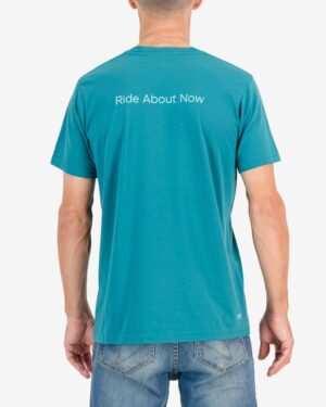 Back of the Enjoy mens t-shirt in the Enjoy 2023 teal design. 100% cotton t-shirt by enjoy.cc