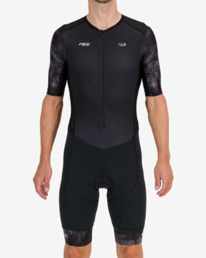 Front of the mens sleeved tri suit in the Pace design. Triathlon clothing made by Enjoy.cc