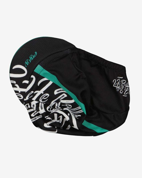 Front of the Enjoy DriFit cycling cap in the Life Rolls black design made by enjoy.cc