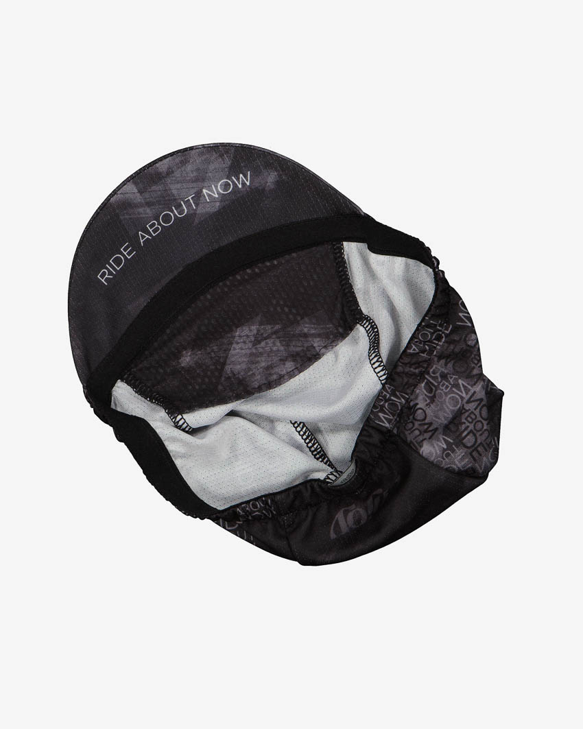 Bottom of the Enjoy DriFit cycling cap in the Pace black design made by enjoy.cc