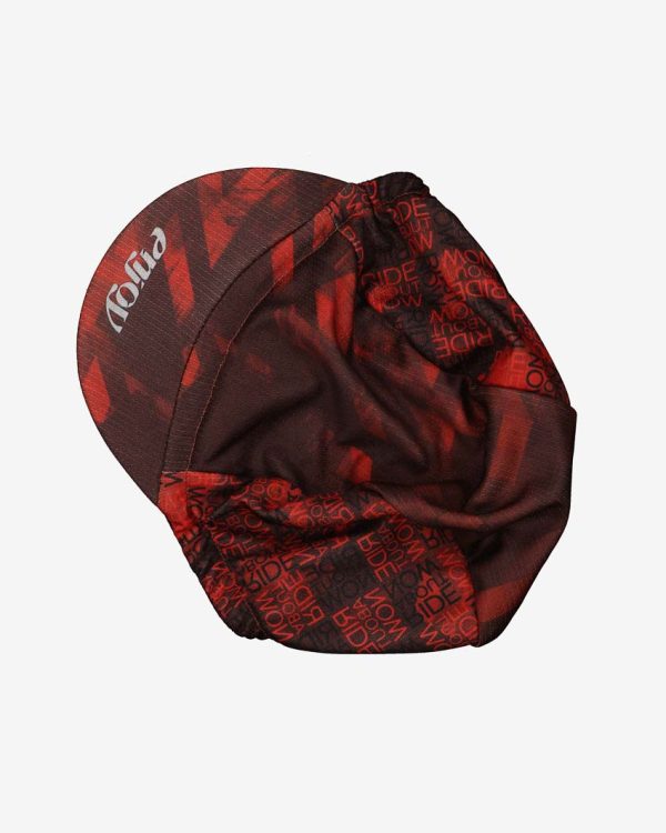Front of the Enjoy DriFit cycling cap in the Pace red design made by enjoy.cc