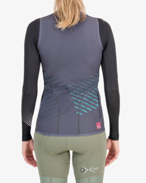 Back of the womens winter cycling gilet in the Chevron Midnight design made by Enjoy.cc
