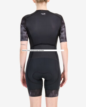 Back of the womens sleeved tri suit in the Pace design. Triathlon clothing made by Enjoy.cc