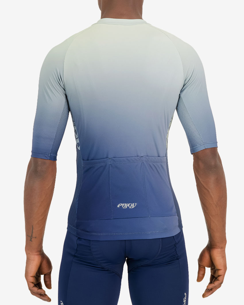 Back view of the mens deep blue Supremium cycling jersey design made by Enjoy.cc