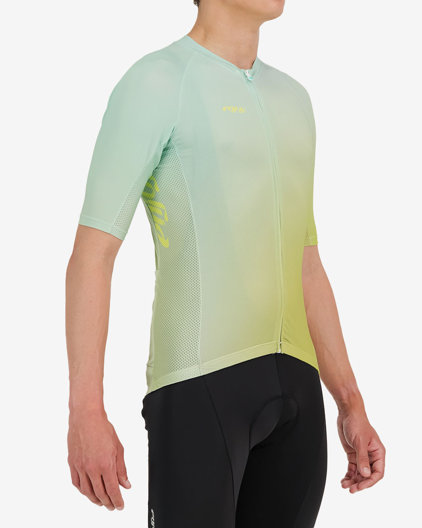 Side view of the mens olive Supremium cycling jersey design made by Enjoy.cc